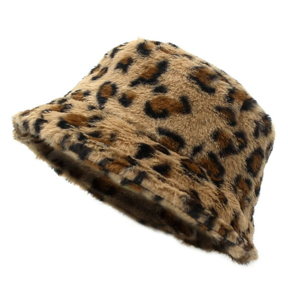 SikaFu Winter Thick Model Warm Ladies Barrel Hat Fashion Version Of Leopard Head Hats Outdoor Fisherman Hat Flat Top Hat