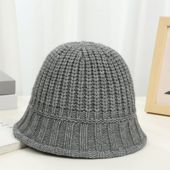 SikaFu Winter Warm Needle Woven Hat Women's Net Red Simple Face Small Bucket Hat Outdoor Sweet Solid Color Woolen Hat