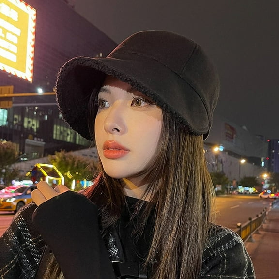 SikaFu Winter Warm Velvet Lined Bonnet Hats Fashion Outdoor Adjustable Fordable Hat Solid Color Female Lady Bucket Cap Gorras