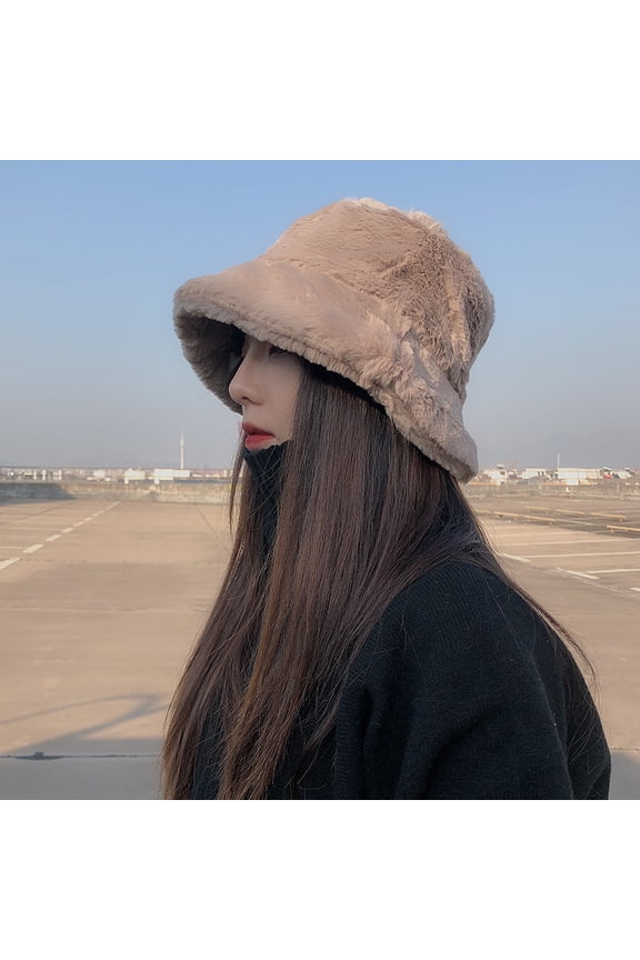 Winter Women's Thick Imitation Rabbit Mao Ping Top Japanese Fisherman Hat Basin Hood Versatile Warmth, Thick Grass Hat