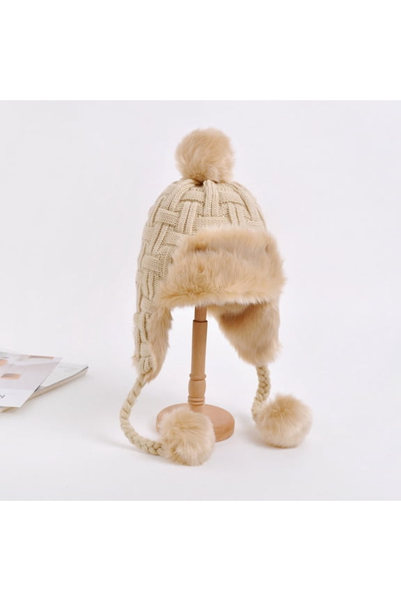 Winter Wool Lei Feng Hat Female Version Of Warm, Thick, Wind -Proof Ears, Northeast Plus Velvet Knitted Pilot Cap