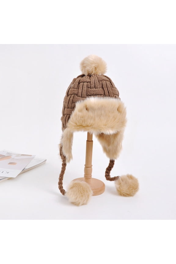 Winter Wool Lei Feng Hat Female Version Of Warm, Thick, Wind -Proof Ears, Northeast Plus Velvet Knitted Pilot Cap