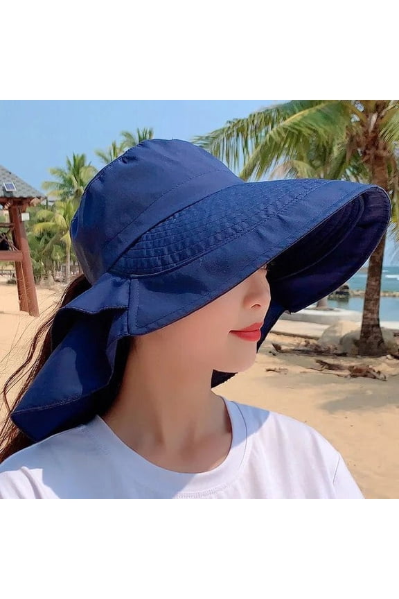 Women's Summer Hat for The Sun Wide Brim UV Neck Protection Solar Beach Hats Foldable Ponytail Travel Sun Panama Caps Gorras