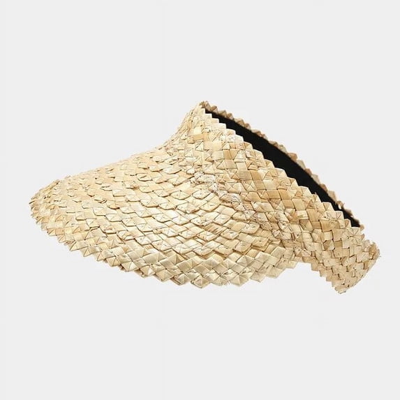 SikaFu Women Handmade Raffia Straw Hat Sun Visor Hat Sunscreen Lady Holiday Beach UV Protection Topless Stab Fashion Panama Hat