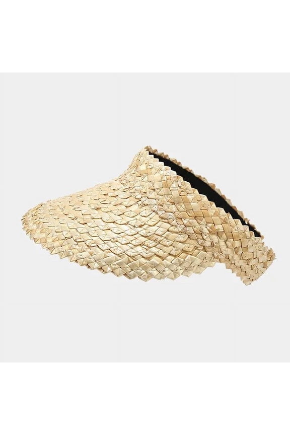 Women Handmade Raffia Straw Hat Sun Visor Hat Sunscreen Lady Holiday Beach UV Protection Topless Stab Fashion Panama Hat