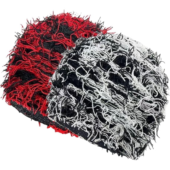 SikaFu Women Men Distressed Balaclava Y2k Knitted Beanie Gothic Fuzzy Winter Hat Outdoor Ski Knit Cap