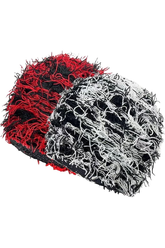 Women Men Distressed Balaclava Y2k Knitted Beanie Gothic Fuzzy Winter Hat Outdoor Ski Knit Cap