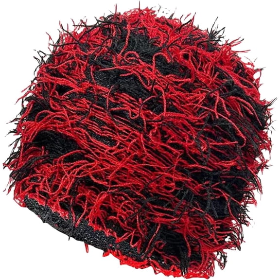 SikaFu Women Men Distressed Balaclava Y2k Knitted Beanie Gothic Fuzzy Winter Hat Outdoor Ski Knit Cap