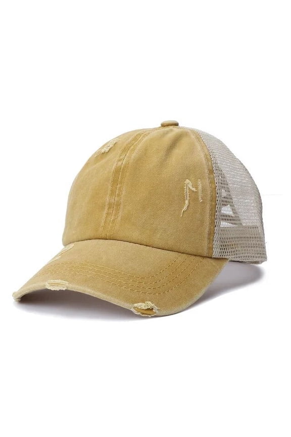 Women Ponytail High Messy Bun Hats Fashion Distressed Baseball Caps Unconstructed Washed Dad Hat Girls Trucker Pony caps