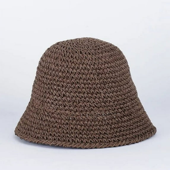 SikaFu Women Straw Summer Sun Hat Woven Bucket Hat Fishing Hat Beach Hat Foldable Cap Solid Color Straw Beach Hat Gorros Para Mujer