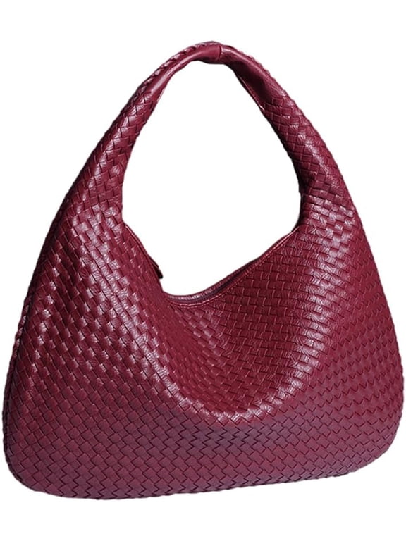 Women Woven Vegan Leather Handbag Retro Top-handle Shoulder Bag Handmade Tote Bag Dumpling Purse Hobo Bag