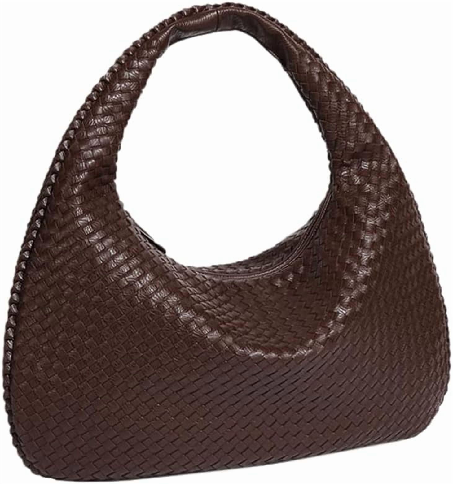 SikaFu Women Woven Vegan Leather Handbag Retro Top-handle Shoulder Bag Handmade Tote Bag Dumpling Purse Hobo Bag