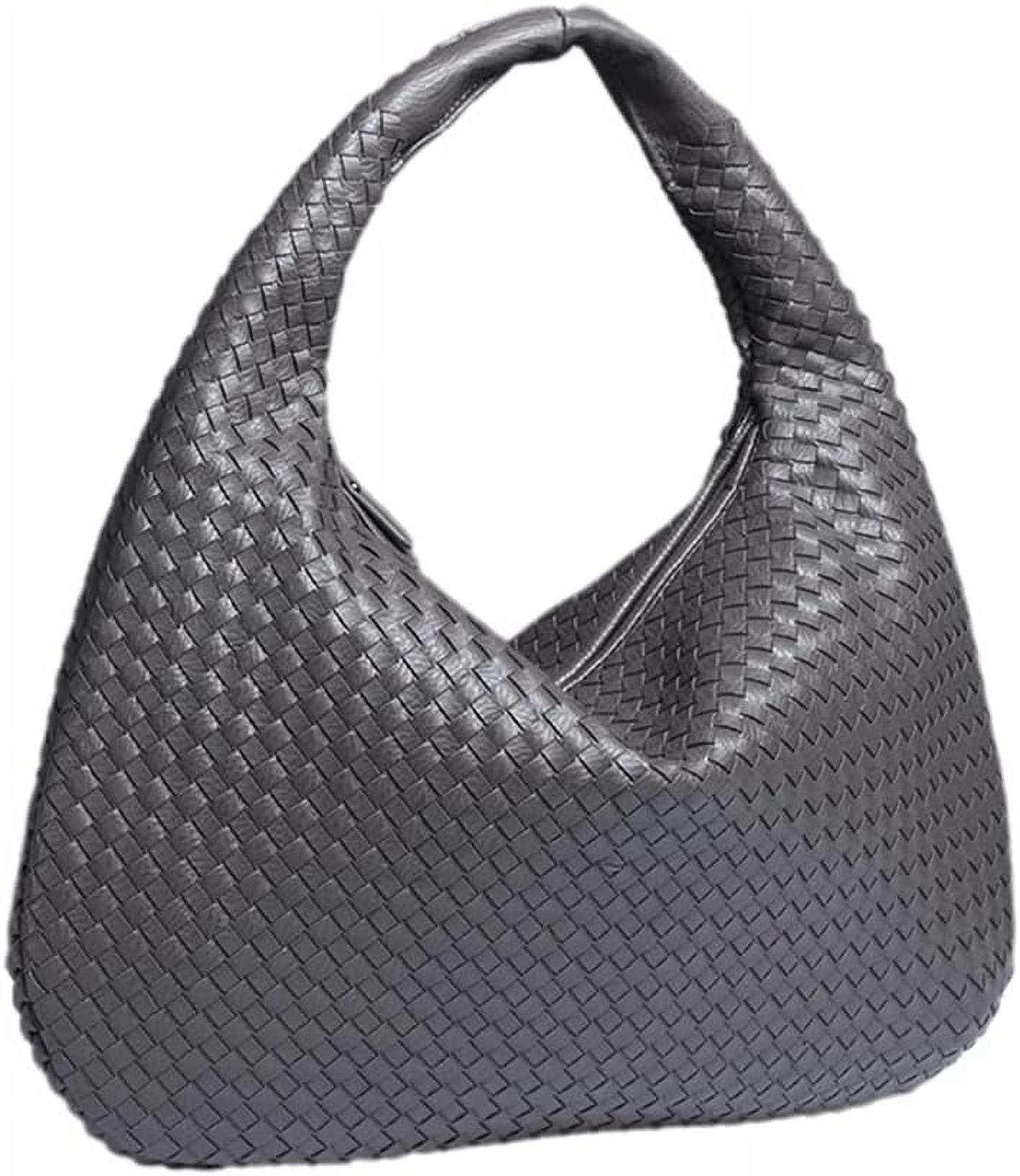 SikaFu Women Woven Vegan Leather Handbag Retro Top-handle Shoulder Bag Handmade Tote Bag Dumpling Purse Hobo Bag