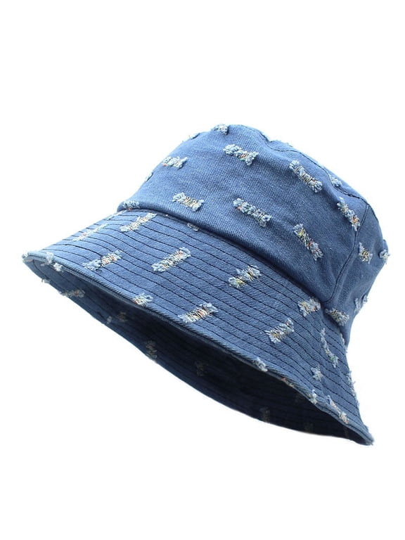 Women's Denim Hat Fashion Broken Cave Fisherman Hat Outdoor Sunscreen Sun Hat Can Fold The Sun Hat Blue Basin Hat