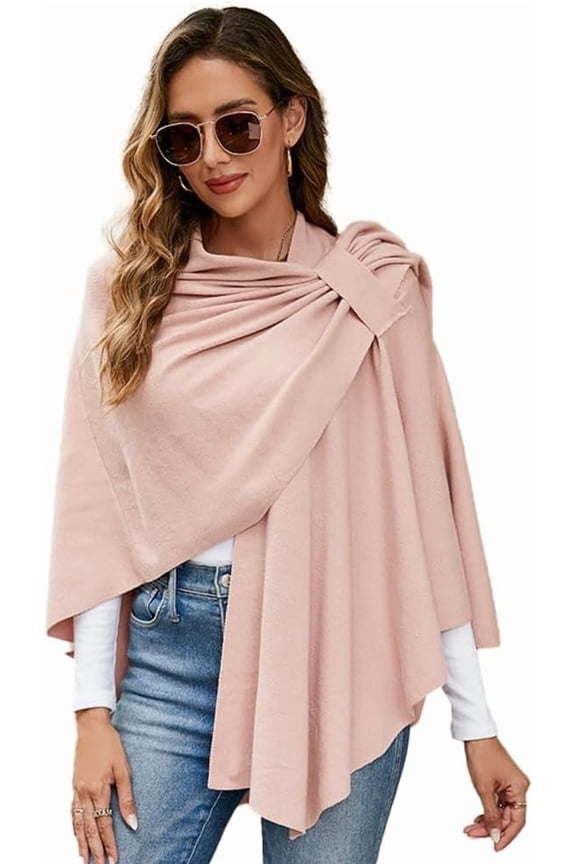 Women's Elegant Cross Shawl Soft Wrap Poncho Large Open Front Sweater for Spring Fall Winter