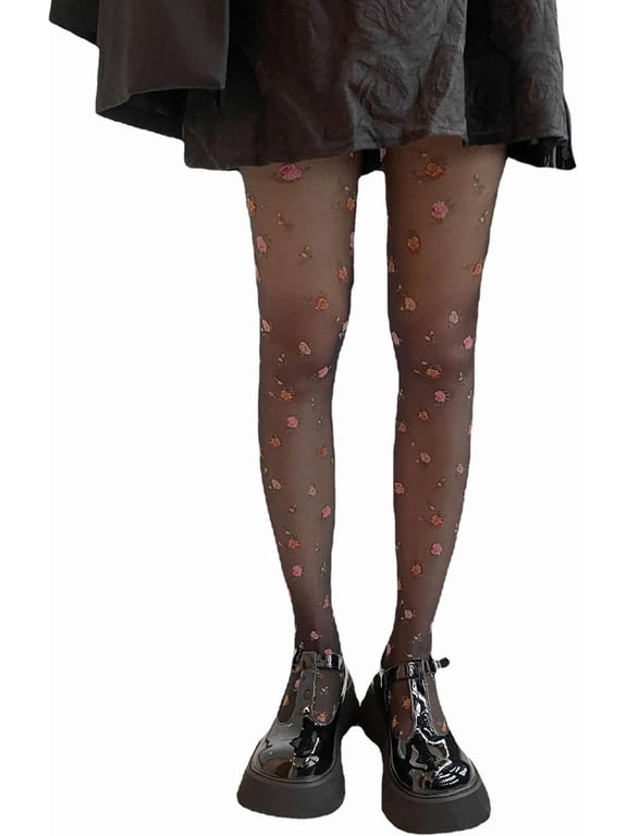 Women's Heart Tights Fishnet Rose Floral Pantyhose High Waist Stockings Summer Thin Y2K Gothic Fishnet Stockings
