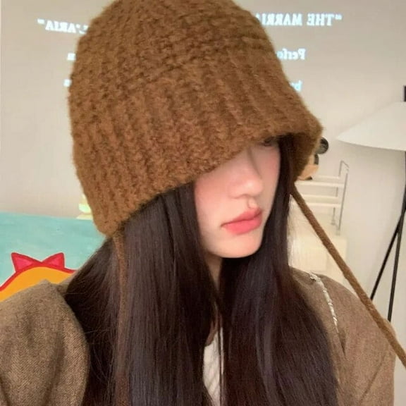 SikaFu Women's Lace Knitted Bucket Hats Winter Warm Female Knit Fisherman Caps Girl Outdoor Windproof Cold Hat Ladies Panama Bob Gorros