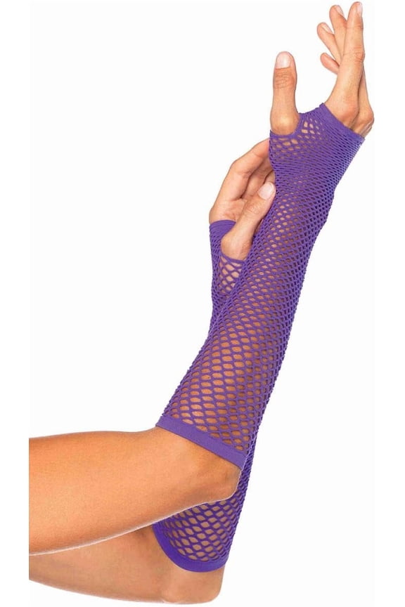 Women's OS Triangle Net Fingerless Gloves, Neon Purple, One Size