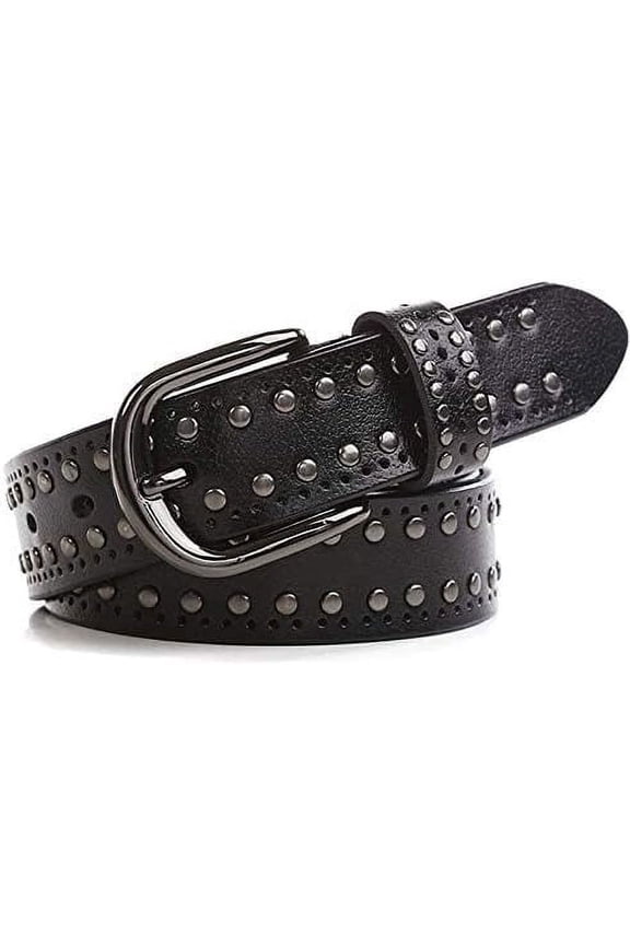 Womens Circle Studded Leather Belt, Punk Rock Rivets-Belt Ladies Belt for Jeans Pants Dresses,PU Leather Belt for Women