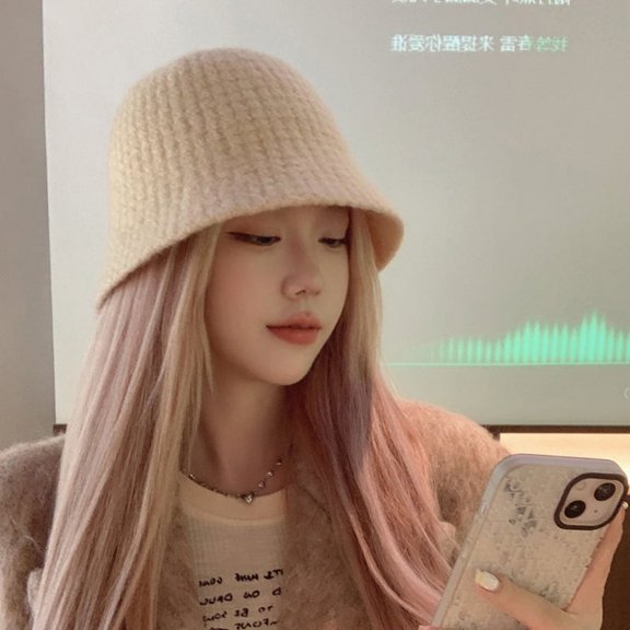 SikaFu Wool Fisherman Hat Women's Korean Edition Retro Fashion Versatile Waffle Basin Hat Autumn/Winter Japanese Warm Knitted Bucket Hat