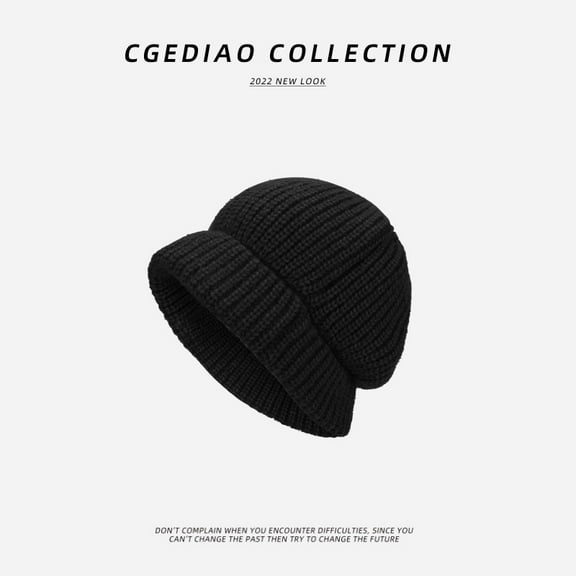 SikaFu Wool Hat Women In Autumn And Winter Big Head Circumference Loose Knitted Pile Hats Suo Yan Showed Face Cold Hat