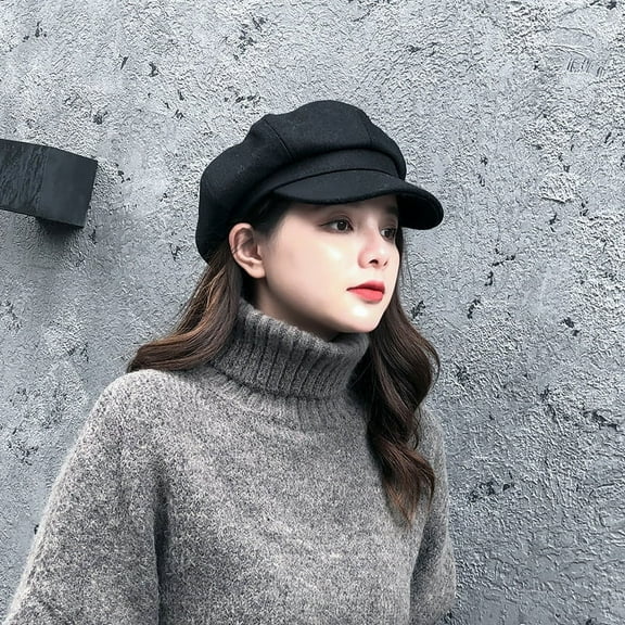 SikaFu Woolen Solid Color Retro Peaked Octagonal Hat, Men And Women Autumn And Winter Literary Versatile Beret Painters Newspaper