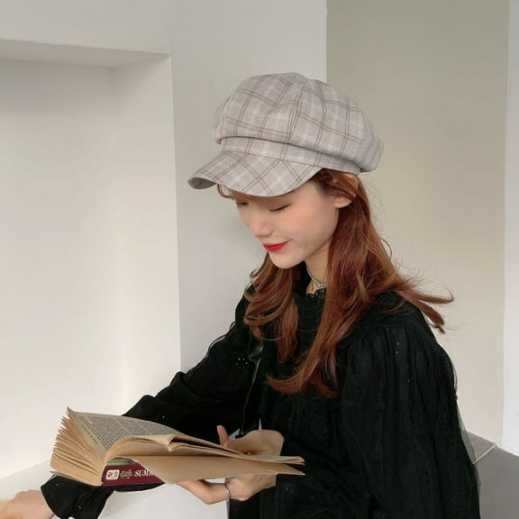 SikaFu Xiaofeng Octagonal Girl Spring And Summer Season, British Grid, Face Retro Beret Student Painter Newspaper Child Hat