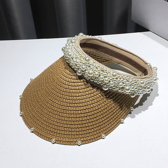 SikaFu Xiaoxiangfeng Chunmi Sewing Pearl Straw Hat Empty Pearl Hat Ritter Rafi Grass Shadow Hat Covered The Face Of The Sun Hat Female