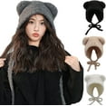 thumbnail image 1 of SikaFu Y2K Bear Ears Beanie Crochet Hat for Women,Kawaii Warm Knitted Slouchy Winter Hat Alt Accessories, 1 of 7
