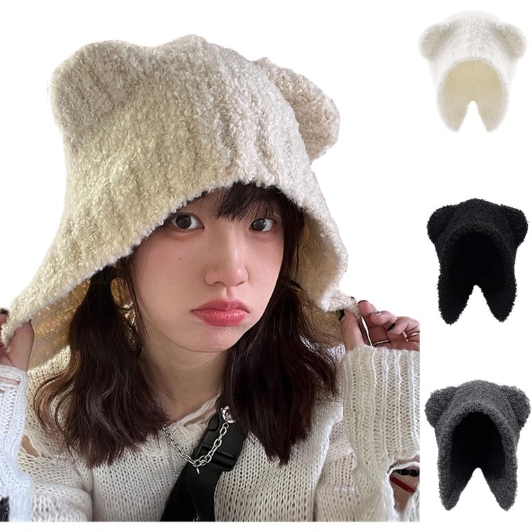 SikaFu Y2K Bear Ears Beanie Crochet Hat for Women,Kawaii  display picture 2