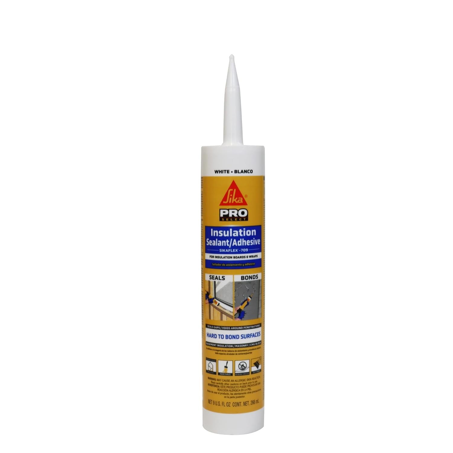 Sikaflex Insulation Sealant & Adhesive, White, Flashing Sealant, Bonds to Most Insulation Boards and Wraps, 9 fl.oz. Cartridge