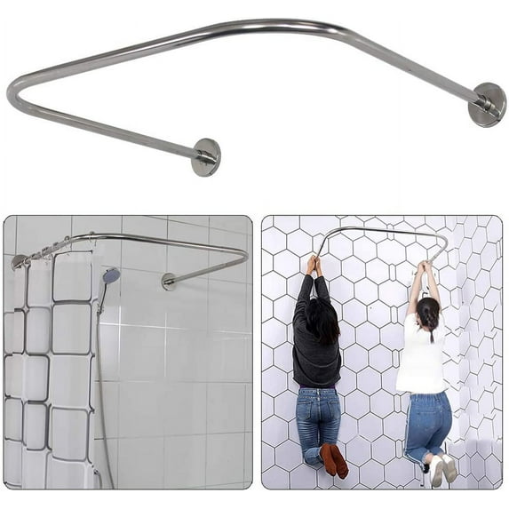 Sikaiqi 304 Stainless U Shaped Bathroom Bathtub Corner Shower Curtain Rod Rack, Size Adjustable (U Shaped, Length on both sides:31.5"-47",Middle width:34.7"-43")