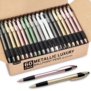 Sikao Pens Bulk, 60Pack Metallic Retractable Ballpoint Pens with Soft Grip, Black Ink Medium Point 1.0mm for Office and Business Use