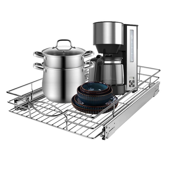 Sikarou Pull Out Cabinet Organizer 23" W x 21" D, Heavy Duty Kitchen Cabinet Pull Out Shelves, Slide Out Wire Basket for Kitchen Cabinets, Bathroom, Pantry, Chrome Finish Y101