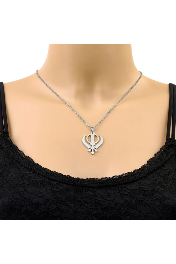 Sikh Culture Symbol Necklace Stainless Steel Clavicle Chain Metal Neckchain Stylish Accessory for Daily Wear
