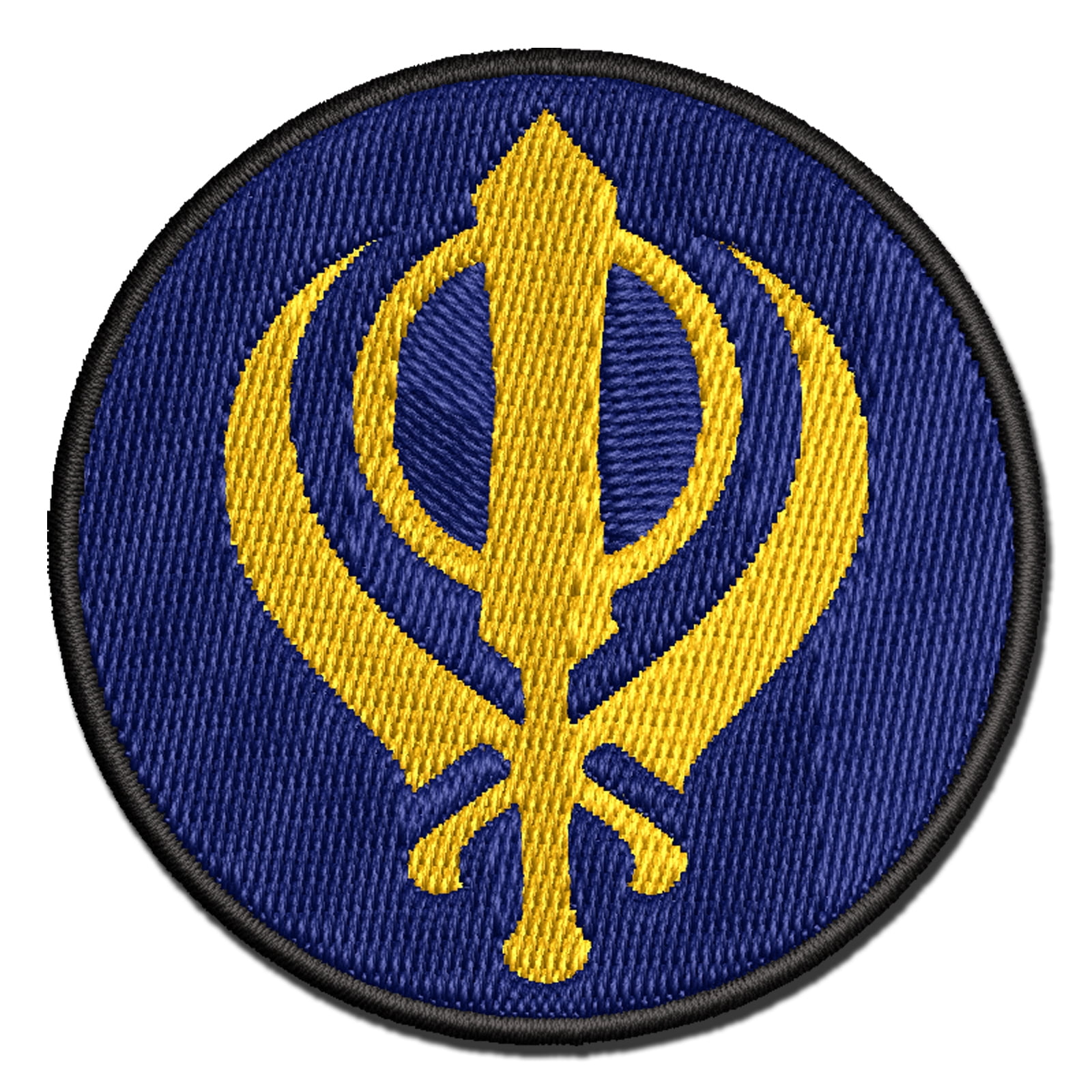 Sikh Khanda Indian Punjab Religious Symbol Applique Multi-Color Embroidered Hook & Loop Patch - 3.5 Inch Large