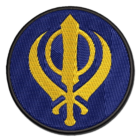 Sikh Khanda Indian Punjab Religious Symbol Applique Multi-Color Embroidered Iron-On Patch - 2.0 Inch Mini
