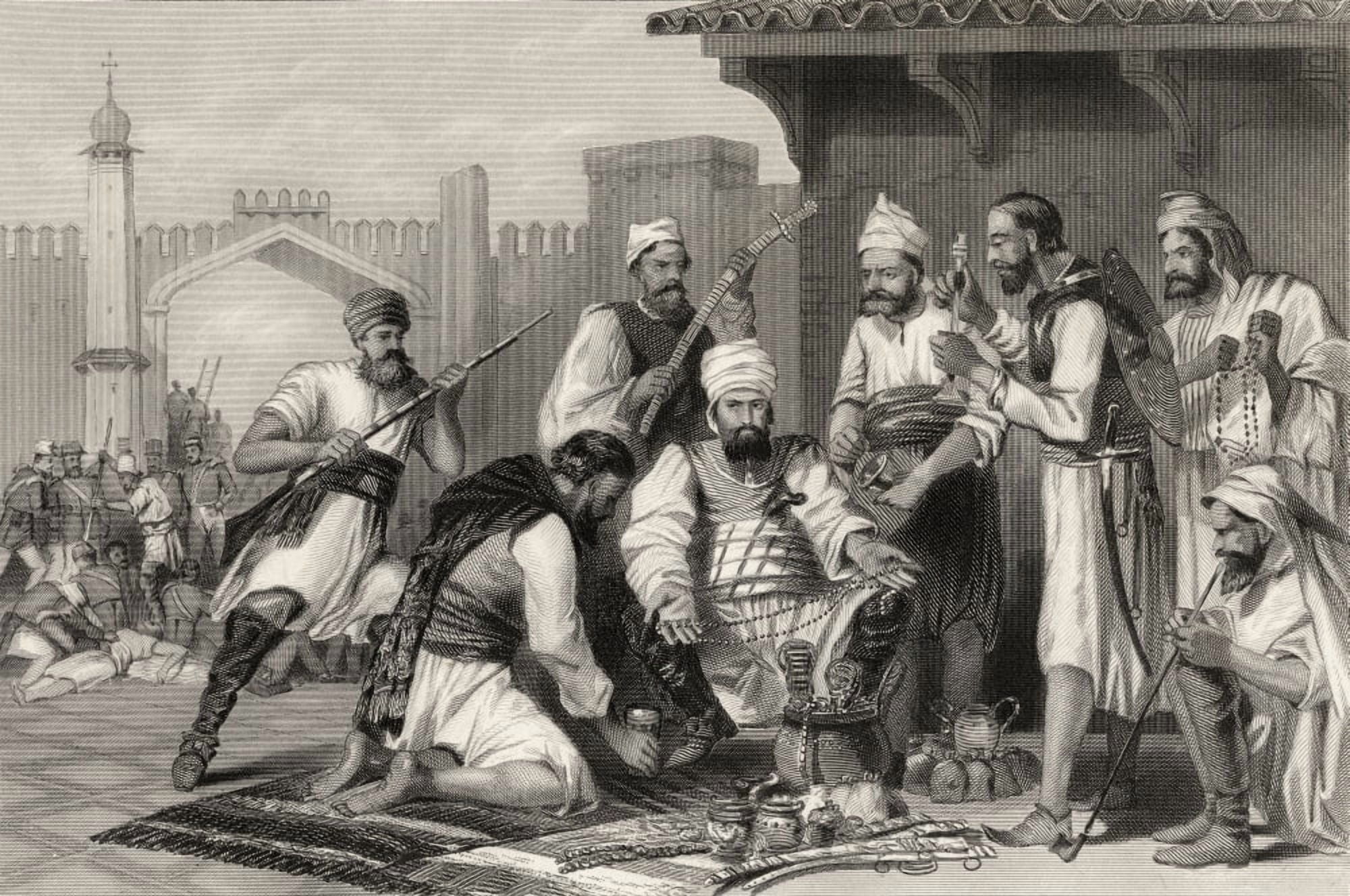 Sikh Troops Dividing The Spoil Taken From Mutineers From The History Of The Indian Mutiny Published 1858 Canvas Art - Ken Welsh Design Pics (34 x 22)