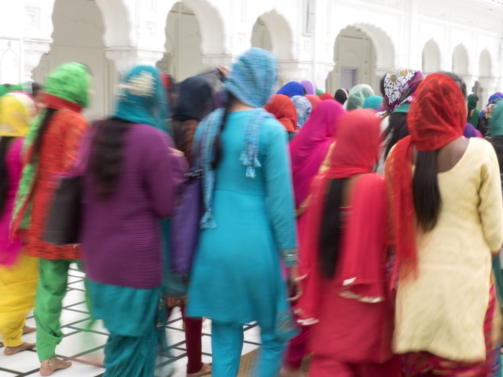 Sikh women visiting the Golden Temple Amritsar Punjab India Canvas Art - Panoramic Images (12 x 16)