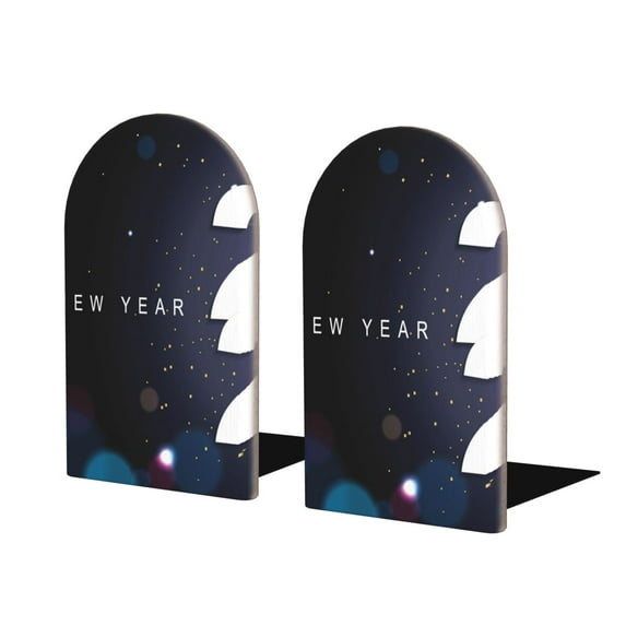 Sikiie 2025 Happy New Year 2 Bookends 1 Pair, Wood Bookends for Shelves, Book Ends for Shelves, Book Shelf Holder for Home Office