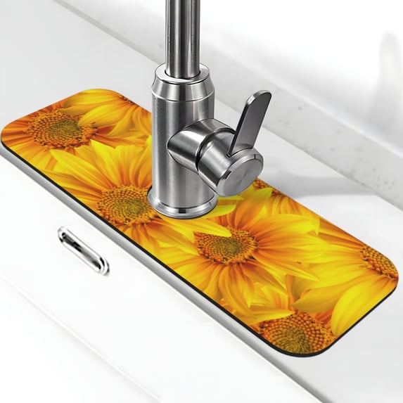 Sikiie 3D Sunflowers Splash Guard for Sink Faucet-1 PC Super Absorbent Fast Drying Mat Sink Gadgets-Splash Guard for Kitchen, Sink Mat