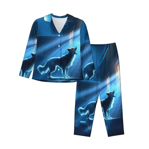 Sikiie A Wolf Barks Out A Window Pajamas for Women Set, Womens Pajama Sets, Lounge Sets for Women, 2pjs for Women-XX-Large