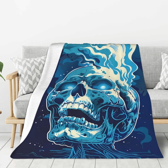 Sikiie Abstract Blue Skull Cozy Flannel Fleece Throw Blanket: Lightweight & Thick for All Seasons - Perfect for Women, Men, & Kids"50"x40"