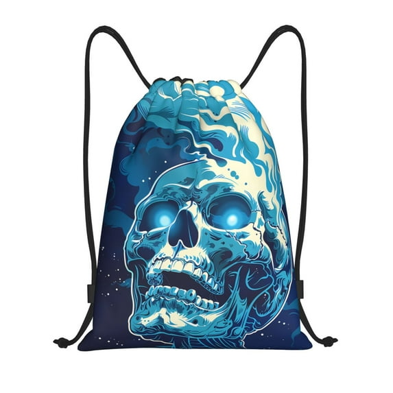 Sikiie Abstract Blue Skull Drawstring Backpack Drawstring Bags, Draw String Back Bag for Sports, Gym, Travel, Swimming, Beach-Small