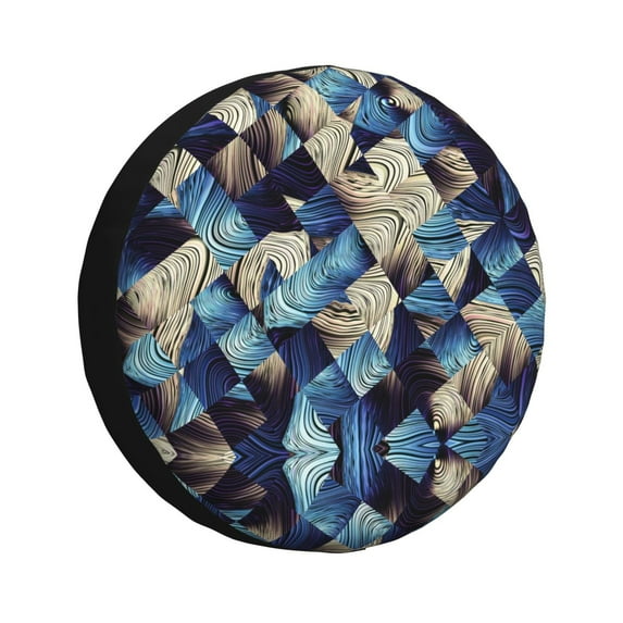 Sikiie Abstract Blue Squares PVC Leather Spare Tire Wheel Cover Spare Tire Cover, for Car Truck SUV Camper Trailer Universal Fit(14-17in)-14 inch