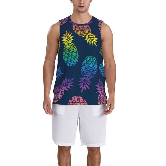 Sikiie Abstract Bright Pineapple Fruit Retro Basketball Jersey Reversible Men's Mesh Athletic Sports Shirts Training Practice S-4XL3X-Large