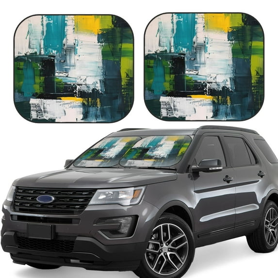 Sikiie Abstract Brushstrokes Green Blue Print Foldable Car Windshield Sun Visor, Car Window Sunshade Suitable for Sedan, SUV and Truck Car Accessories-Small