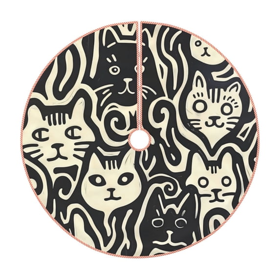 Sikiie Abstract Cat Faces Pattern Christmas Tree Skirt, Christmas Tree Decorations, Christmas Decor, Tree Mat Decoration(30-48IN)-30"