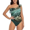 thumbnail image 1 of Sikiie Abstract Geometric Shark Print Women One Piece Swimsuits Tummy Control One Shoulder Bathing Suits Ruffle Swimwear, From S to XXL-Large, 1 of 6
