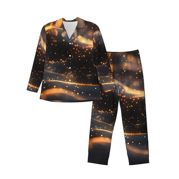 Sikiie Abstract Glowing Wave Pattern Mens Pajama Set, Soft Warm Long Sleeve Sleepwear, Cozy Button-Down Pjs for Men-Medium